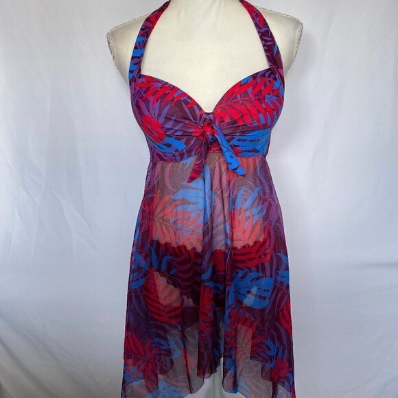 2  Piece Mesh Tropical Print Bathing Suit - Picture 1 of 16